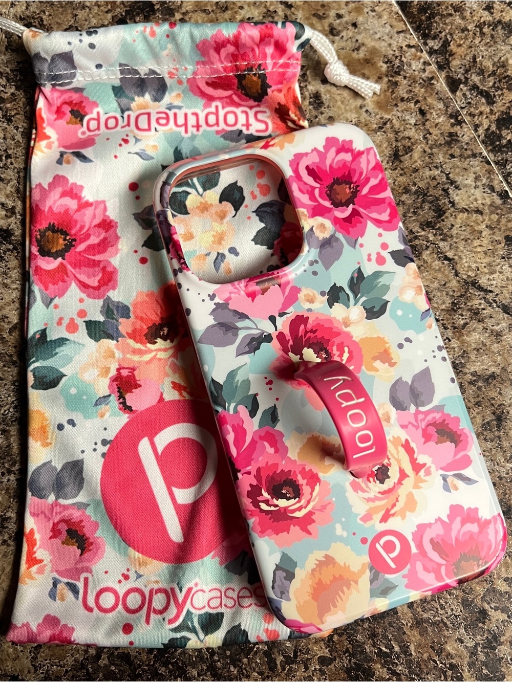 iPhone 13 Pro Loopy Case Floral Pink Phone Case with Built-In Loop